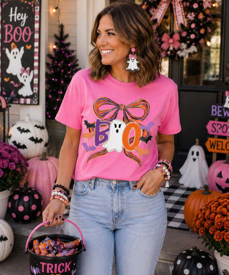 boo ghost with bow tee model image