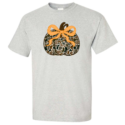 Camo Pumpkin With Bow Graphic T-Shirt Camo Pumpkin With Bow Graphic T-Shirt