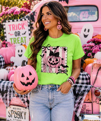 pink jack o lantern frame tee model image