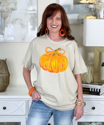 Brushstroke Orange Pumpkin With Bow Tee