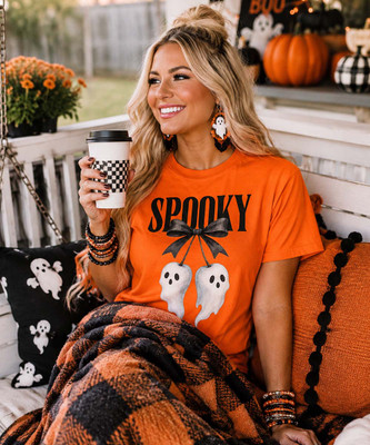 spooky ghost with bow tee model image