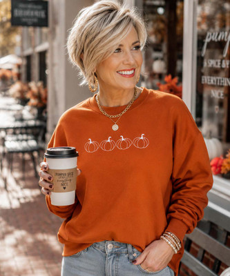 embroidered pumpkins sweatshirt model image