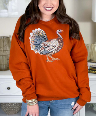 faux rhinestone turkey sweatshirt close up