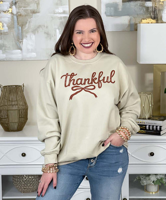 thankful with bow sweatshirt