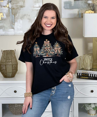 merry christmas trees with leopard bows tee