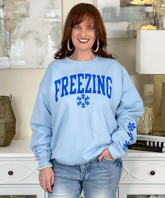 monogrammed freezing with snowflakes on sleeve sweatshirt