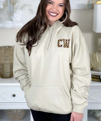 distressed brown checkered monogram hoodie close up