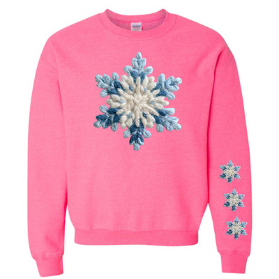 Faux Yarn Snowflake With Sleeve Snowflakes Crewneck Sweatshirt