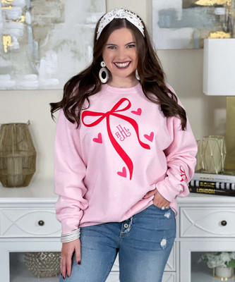 monogrammed bow and hearts with sleeve bow sweatshirt