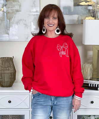 embroidered white bow outline with monogram sweatshirt