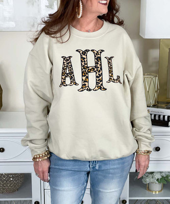 fishtail leopard monogram sweatshirt sand close up