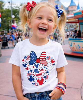 Girls Patriotic Head With Bow Graphic Shirt