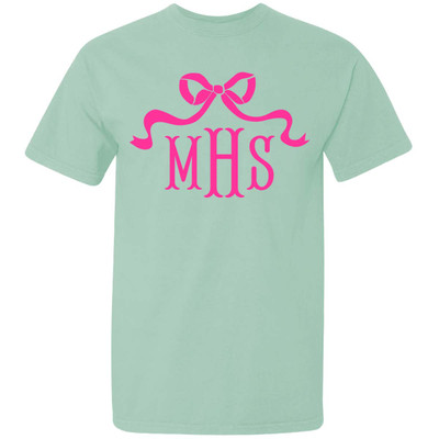 Girls Fishtail Monogram With Bow Graphic Comfort Colors Shirt