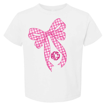 Girls Monogrammed Gingham Bow Graphic Shirt