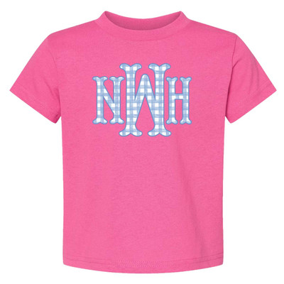 Girls Light Blue Gingham Fishtail Monogram Graphic Shirt