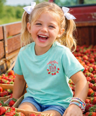 Monogrammed Strawberry Crest girl in a truck