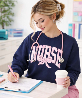 pink gingham nurse with bow navy model image
