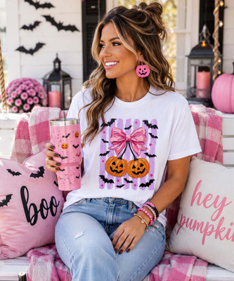 jack o lanterns with bow tee model image