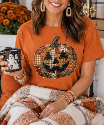 Quilted Jack O Lantern Graphic Shirt