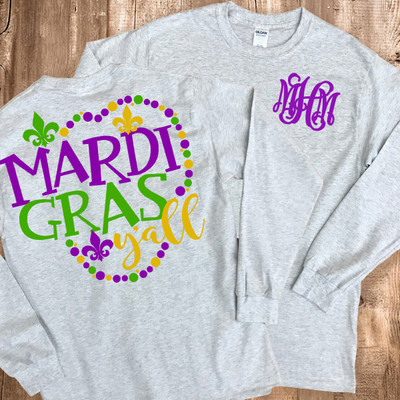 Monogrammed Mardi Gras Yall T-Shirt - Ash