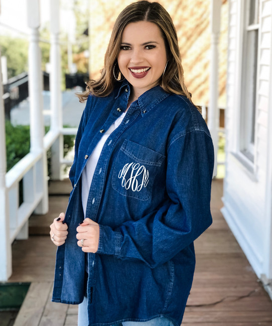 Monogrammed Long Sleeve Denim Shirt