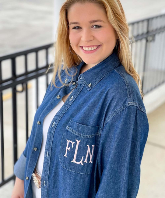 Monogrammed Denim Button Down Shirt