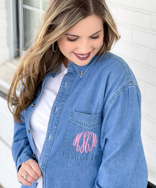 Monogrammed Denim Button Down Shirt for Bride and Bridesmaids – My