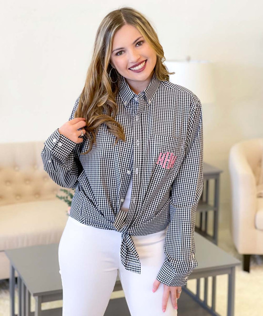 Monogrammed Long Sleeve Gingham Shirt