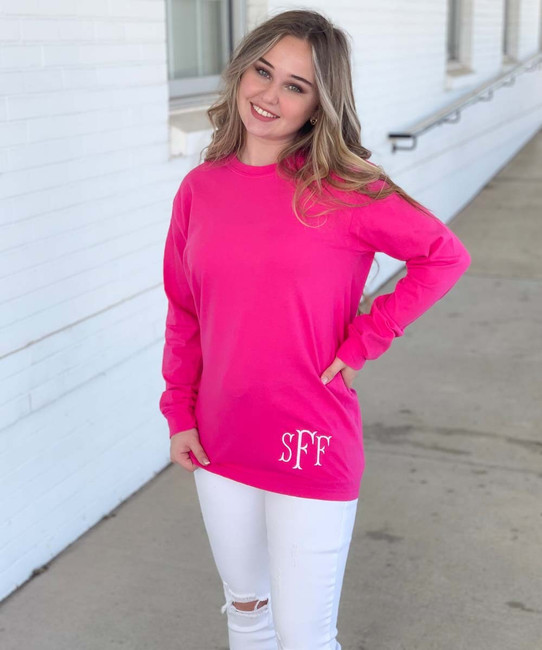 Long Sleeve Full Size Monogram Comfort Color Tee – Glittering Boutique