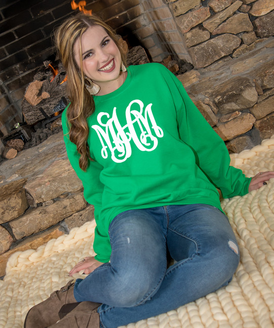 Monogrammed Side Split Crewneck Sweatshirt - Greenstone / 3XL in