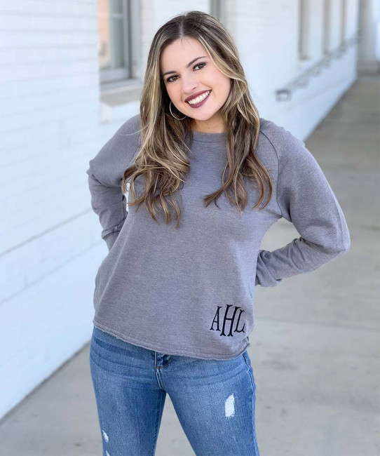 Monogrammed Burnout French Terry Crewneck Sweatshirt