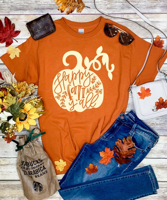 Happy Fall Yall Pumpkin Graphic T-Shirt