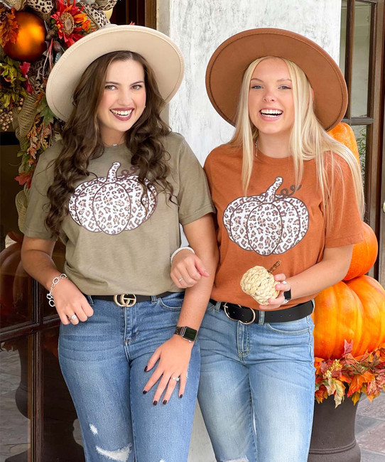 Leopard Pumpkin Bella Canvas Graphic Tee Shirt