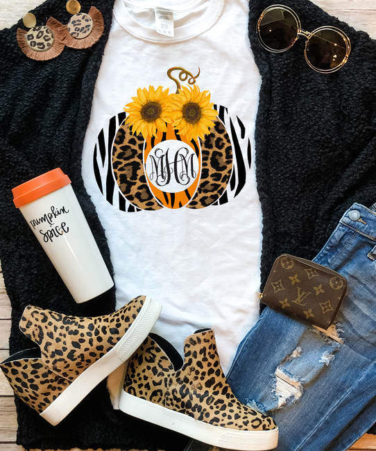 Born to Be Sassy Personalized Leopard Pumpkin Graphic Tee Shirt