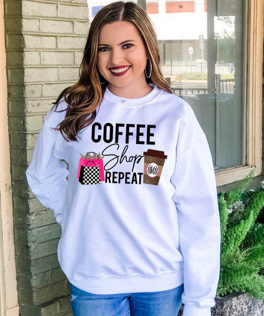 Monogrammed Coffee Shop Repeat Graphic T-Shirt