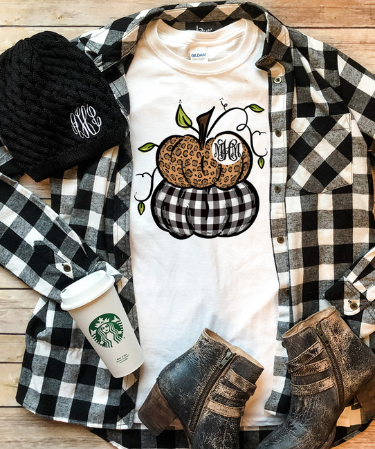 Plaid Stacked Pumpkins Tee Shirt