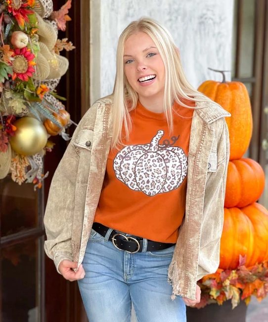 Leopard Pumpkin Graphic Tee Shirt