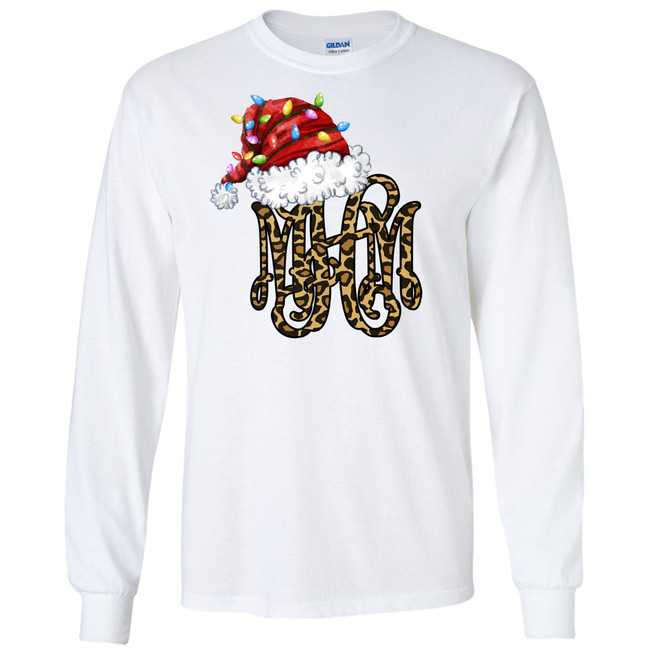 Leopard Monogram With Santa Hat And Lights Graphic Shirt