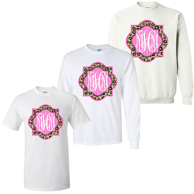 Monogrammed Leopard And Pink Frame Graphic Shirt