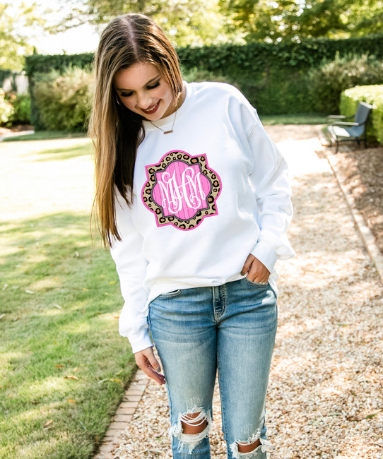 Monogrammed Leopard And Pink Frame Graphic Shirt