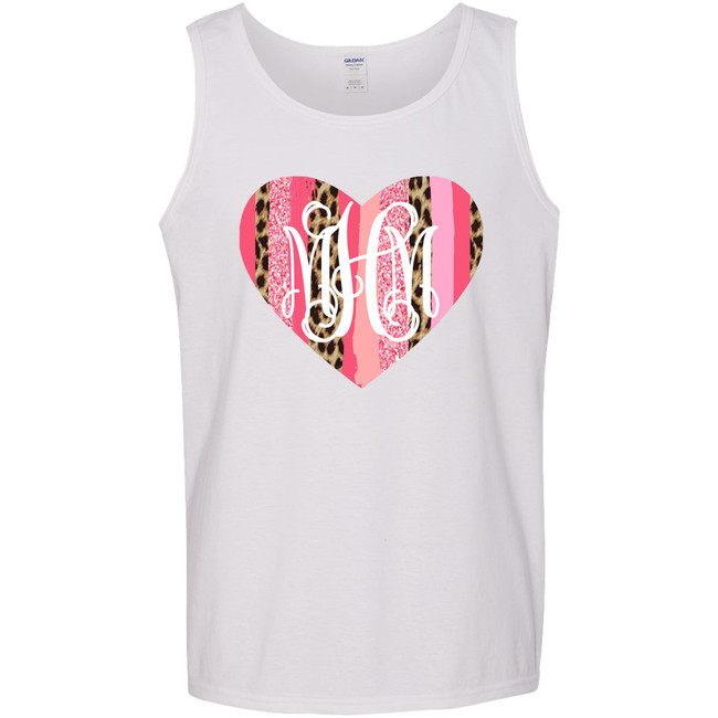Monogrammed Valentines Day Leopard Brush Strokes Heart Graphic Tee