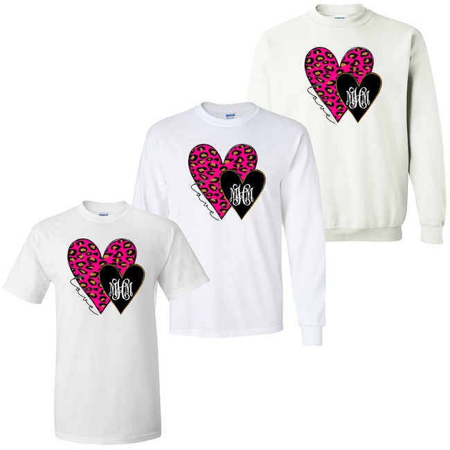 Personalized Pink Leopard And Black Hearts Tee