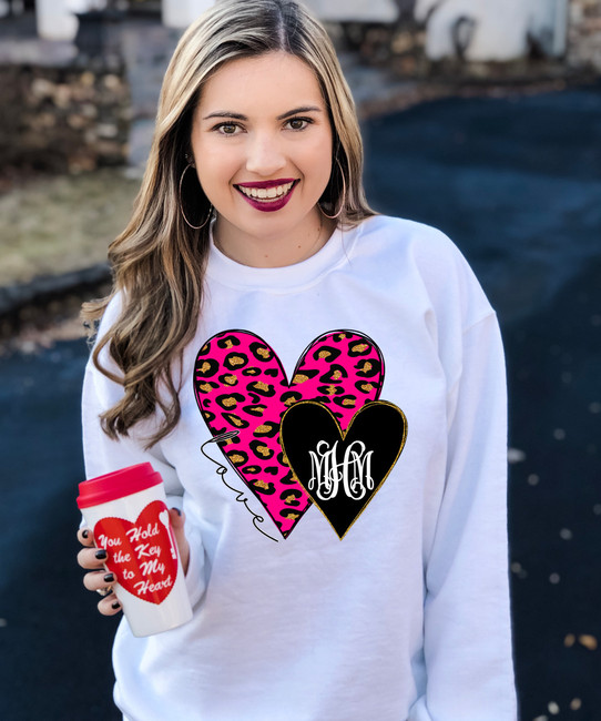 Personalized Pink Leopard And Black Hearts Tee