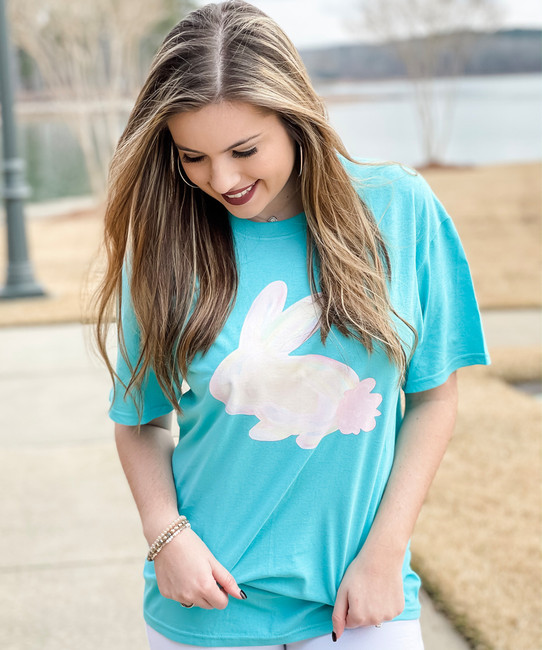 Colorful Bunny Tee - Scuba Blue