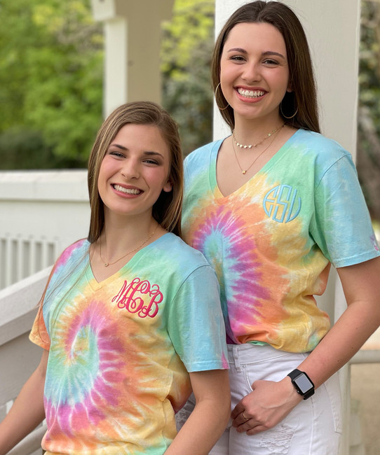 Monogrammed Tie Dye V-Neck T-Shirt – United Monograms