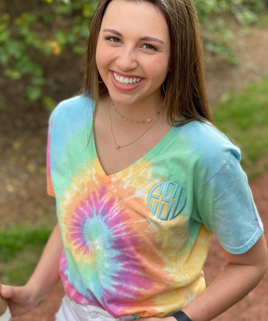 Monogrammed Tie-Dye V-Neck Tee