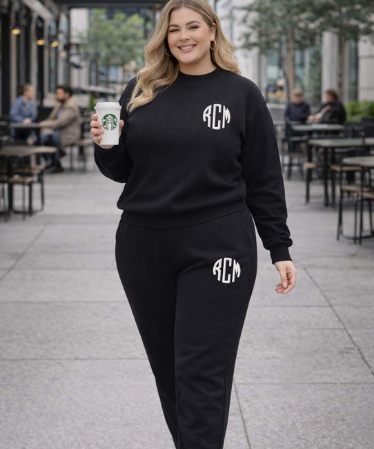 Monogrammed sweatshirt and jogger set model