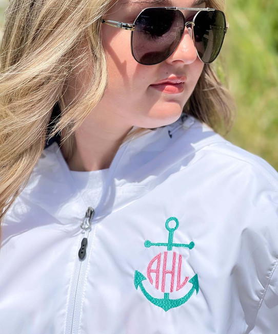Monogrammed Embroidered Mint Anchor Anorak