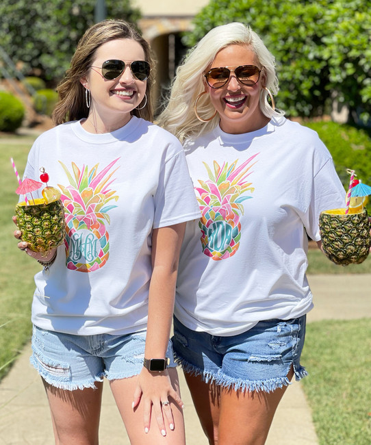 Born to Be Sassy Girls Monogrammed Rainbow Pineapple Graphic Shirt