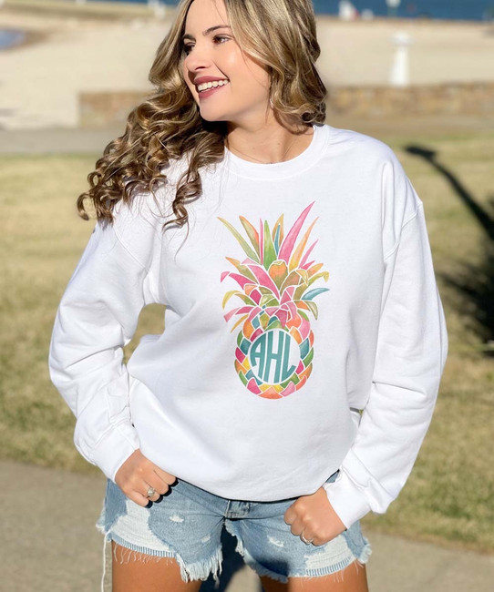 Born to Be Sassy Girls Monogrammed Rainbow Pineapple Graphic Shirt